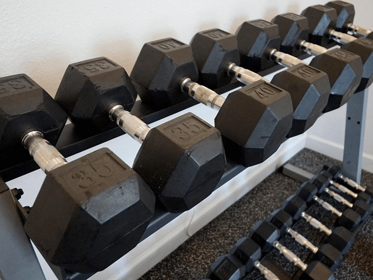 weights at shoreline landing's on-site fitness center